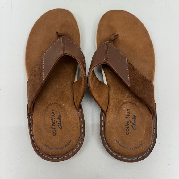 Clarks Ellison Easy Brown Leather Flip Flops Thong Sandals Shoes Mens size 9 M - Picture 4 of 8